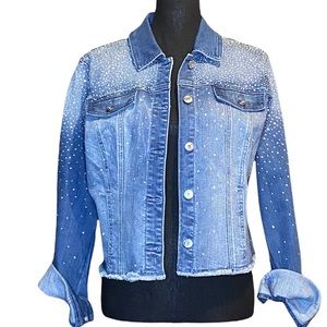 INC International Concepts Blue Jean Jacket with Silver Accents